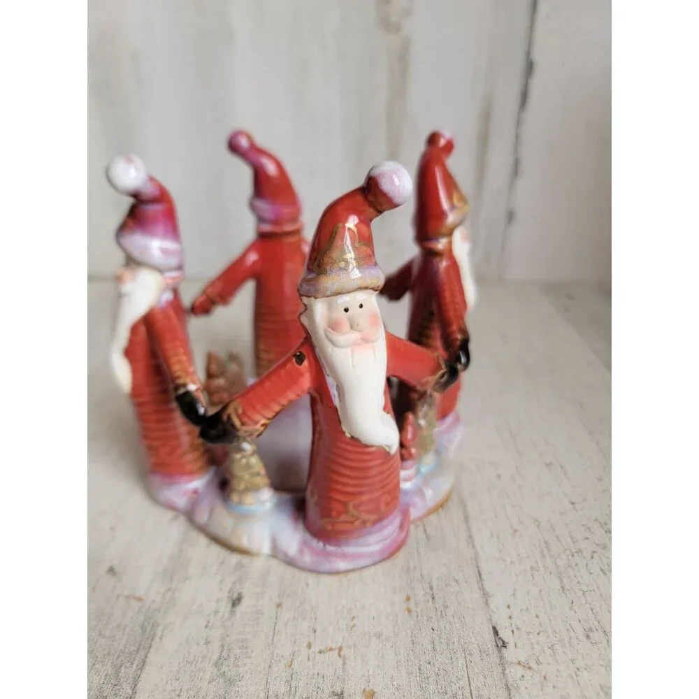 Santa candle holder ceramic vintage Xmas home decor tree snow‎